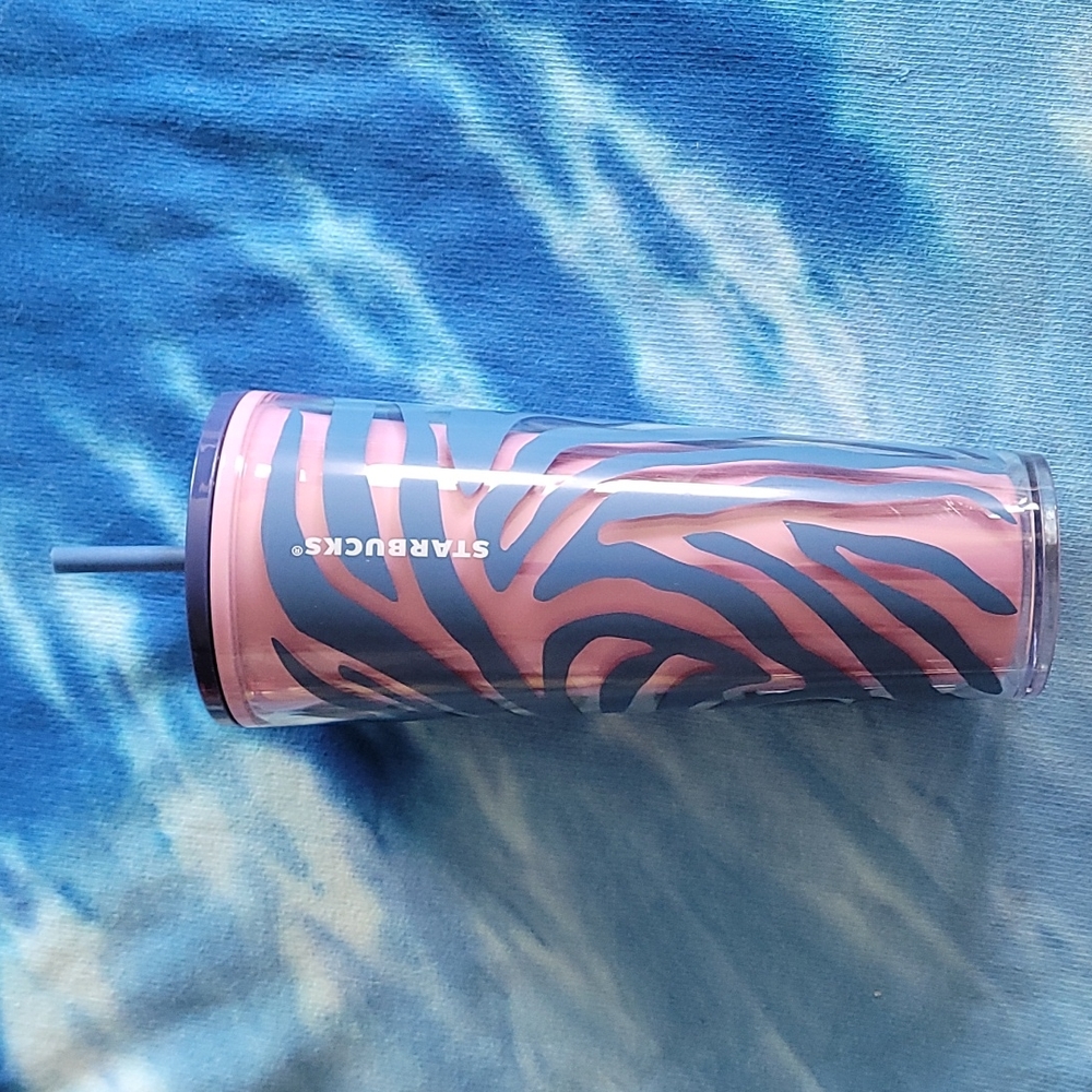 Starbucks Pink and Blue Zebra Print Tumbler